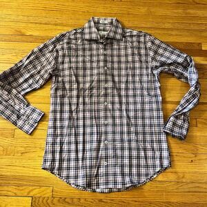 Peter Millar Shirt Mens Medium Plaid Long Sleeve Button Up Red Blue